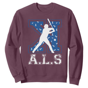 ALS Awareness Sweatshirt Baseball Strike Out ALS Support TS10 Maroon Print Your Wear