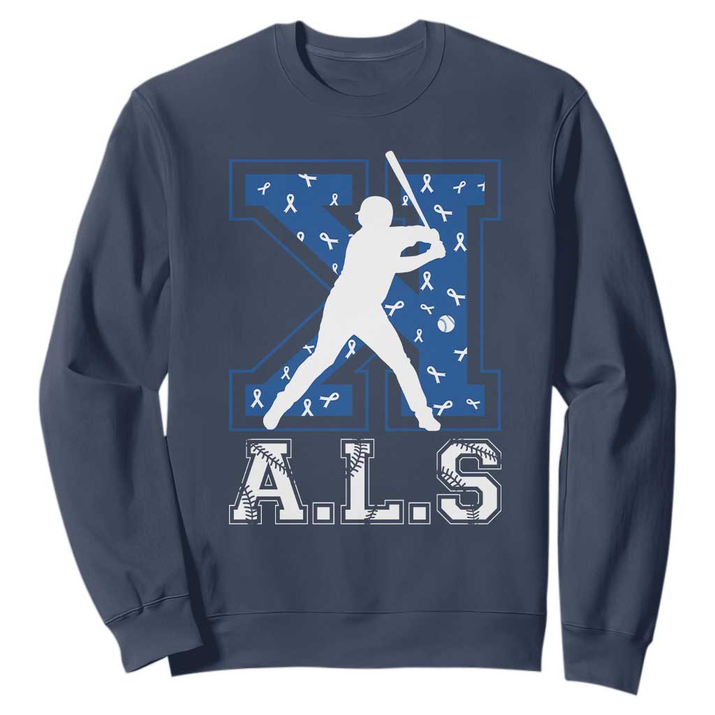 ALS Awareness Sweatshirt Baseball Strike Out ALS Support TS10 Navy Print Your Wear