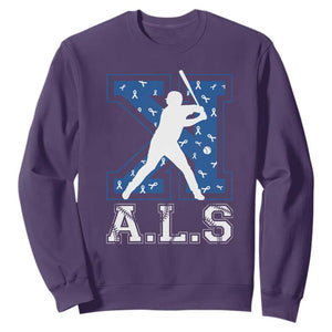ALS Awareness Sweatshirt Baseball Strike Out ALS Support TS10 Purple Print Your Wear
