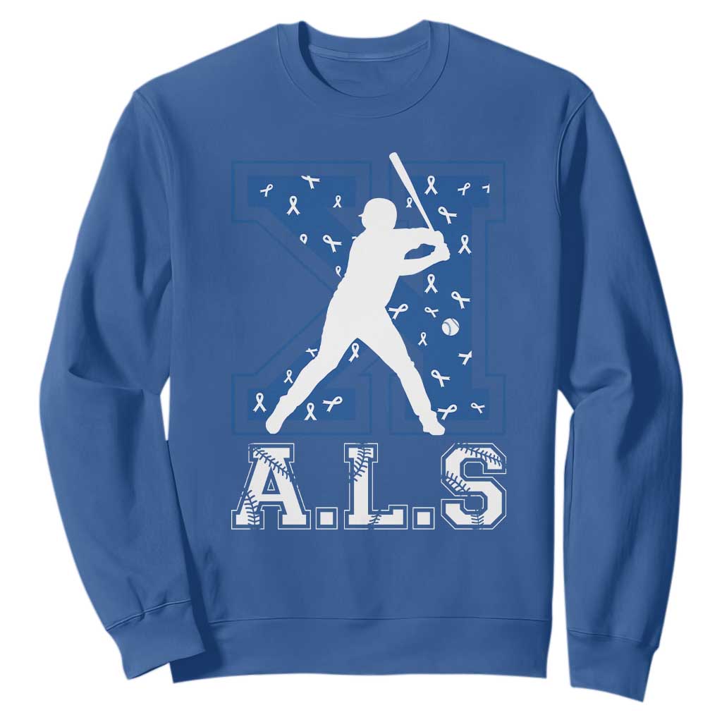 ALS Awareness Sweatshirt Baseball Strike Out ALS Support TS10 Royal Blue Print Your Wear