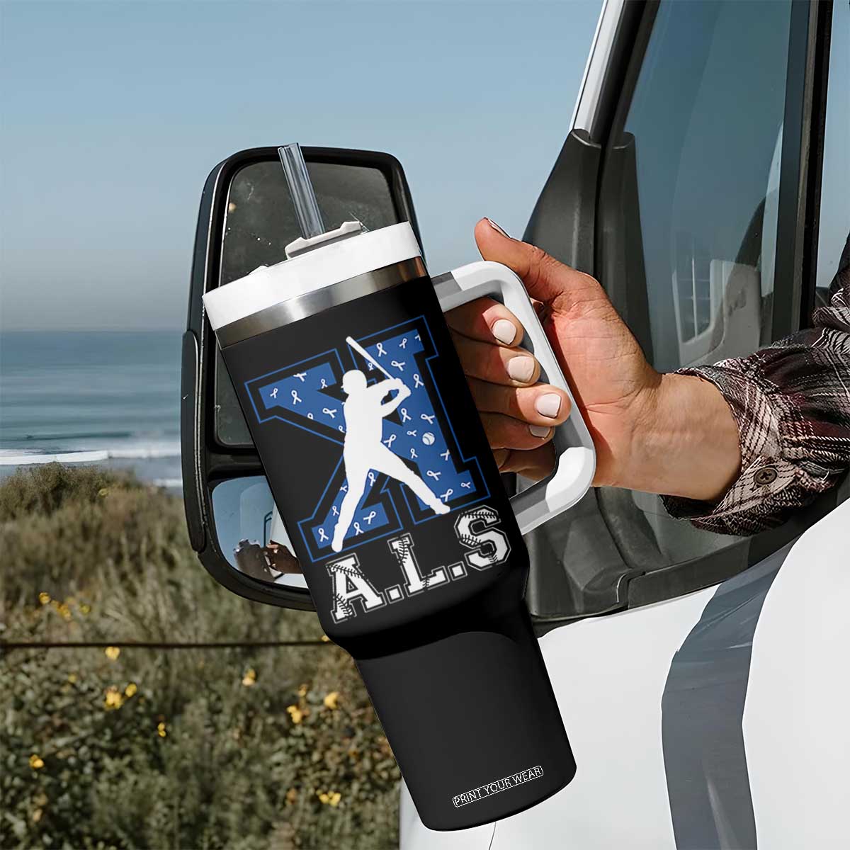 ALS Awareness Tumbler With Handle Baseball Strike Out ALS Support TS10 Print Your Wear