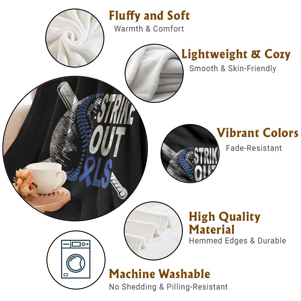 ALS Awareness Throw Blanket Blue Ribbon Baseball Strike Out ALS Support TS10 Print Your Wear