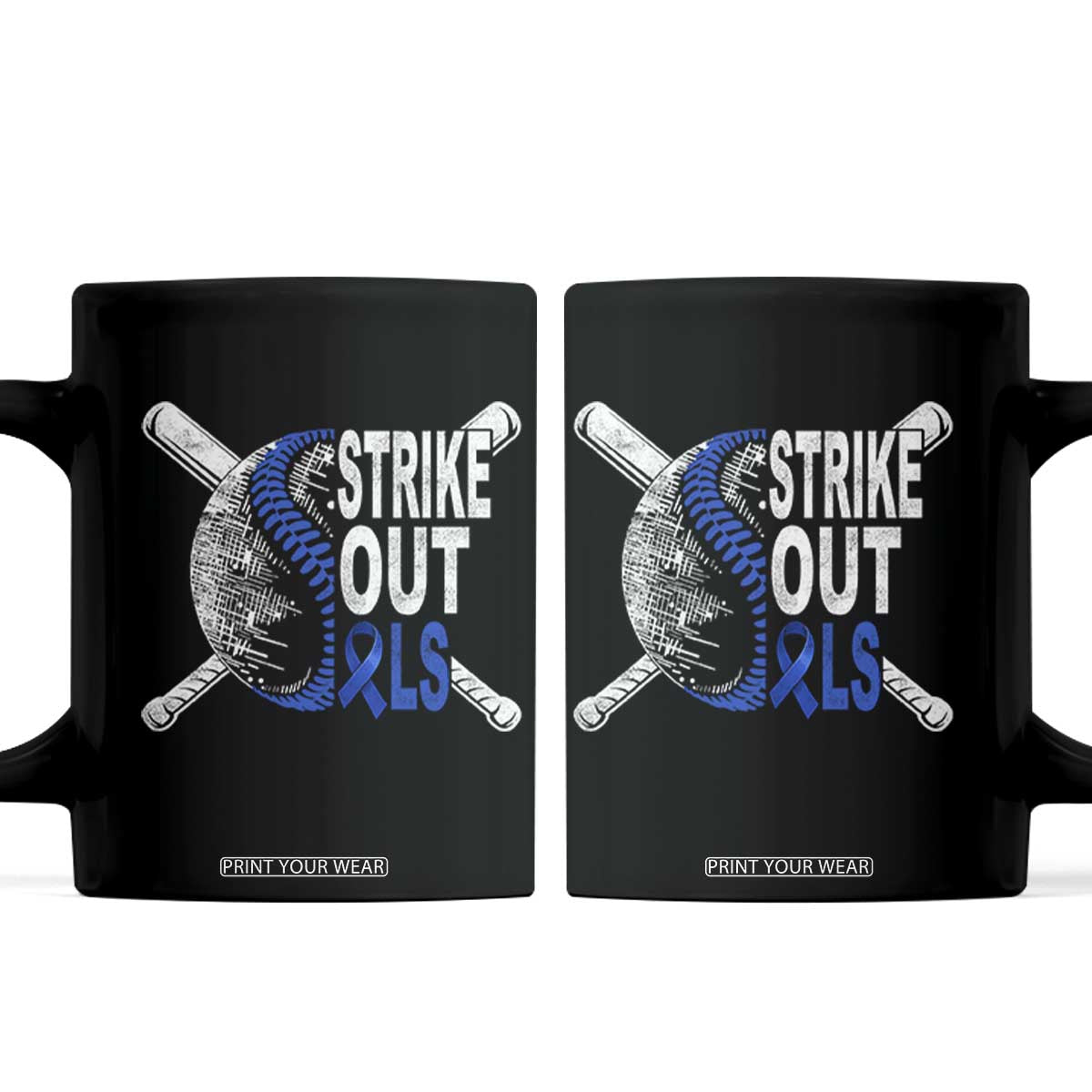 ALS Awareness Coffee Mug Blue Ribbon Baseball Strike Out ALS Support TS10 Black Print Your Wear