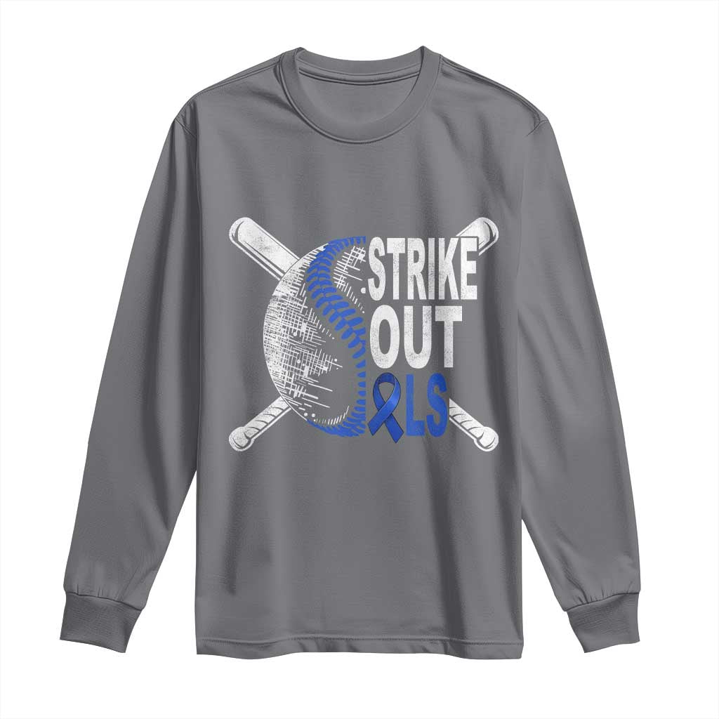 ALS Awareness Long Sleeve Shirt Blue Ribbon Baseball Strike Out ALS Support TS10 Charcoal Print Your Wear