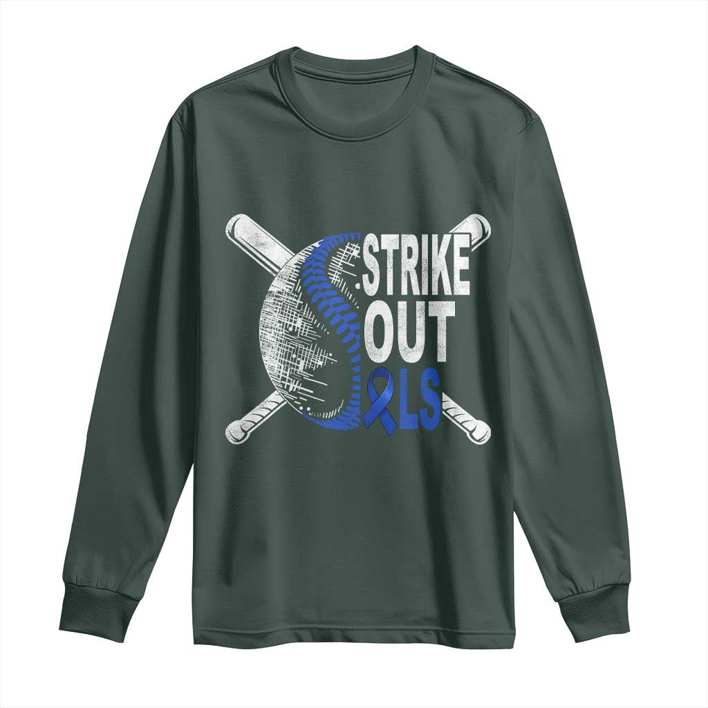 ALS Awareness Long Sleeve Shirt Blue Ribbon Baseball Strike Out ALS Support TS10 Dark Forest Green Print Your Wear