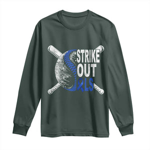 ALS Awareness Long Sleeve Shirt Blue Ribbon Baseball Strike Out ALS Support TS10 Dark Forest Green Print Your Wear