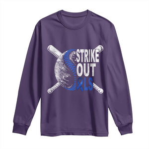 ALS Awareness Long Sleeve Shirt Blue Ribbon Baseball Strike Out ALS Support TS10 Purple Print Your Wear