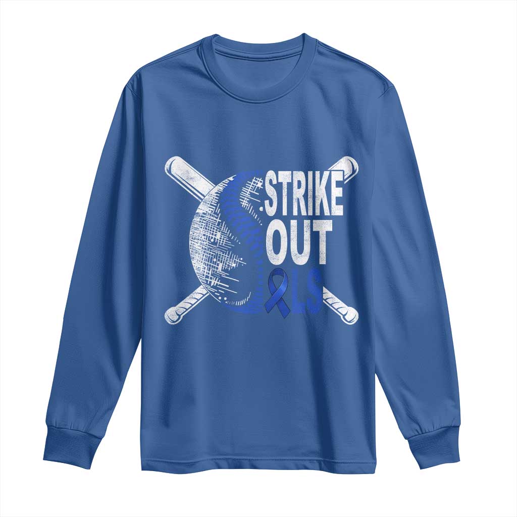 ALS Awareness Long Sleeve Shirt Blue Ribbon Baseball Strike Out ALS Support TS10 Royal Blue Print Your Wear