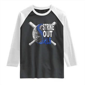 ALS Awareness Raglan Shirt Blue Ribbon Baseball Strike Out ALS Support TS10 Black White Print Your Wear