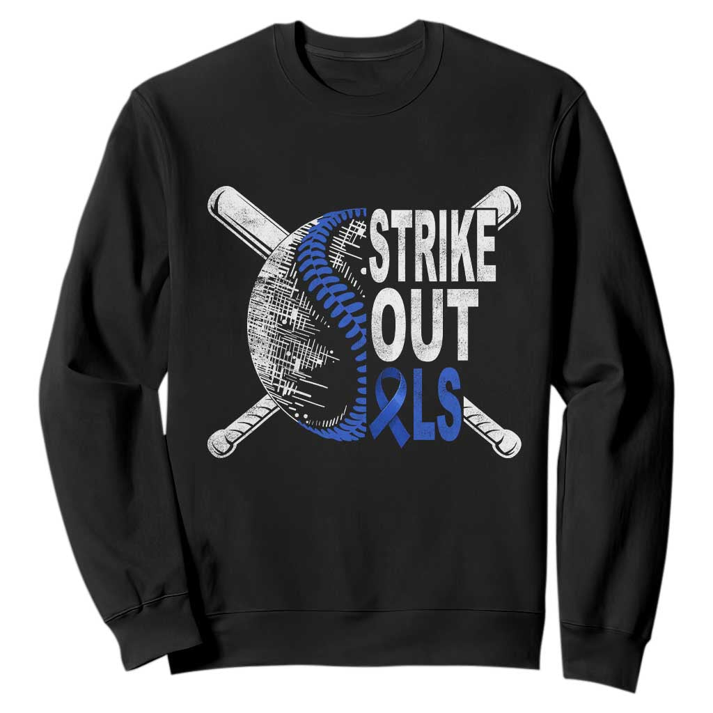 ALS Awareness Sweatshirt Blue Ribbon Baseball Strike Out ALS Support TS10 Black Print Your Wear