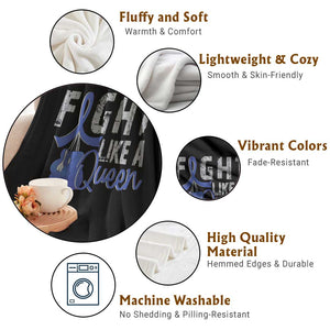 Fight Like A Queen Throw Blanket Blue Ribbon Colon Cancer Awareness TS10 Print Your Wear