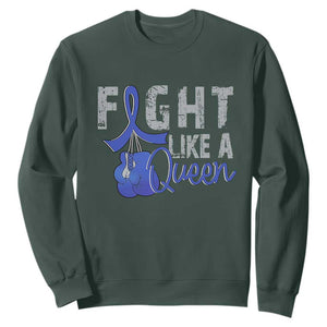 Fight Like A Queen Sweatshirt Blue Ribbon Colon Cancer Awareness TS10 Dark Forest Green Print Your Wear