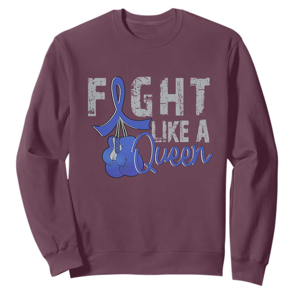 Fight Like A Queen Sweatshirt Blue Ribbon Colon Cancer Awareness TS10 Maroon Print Your Wear