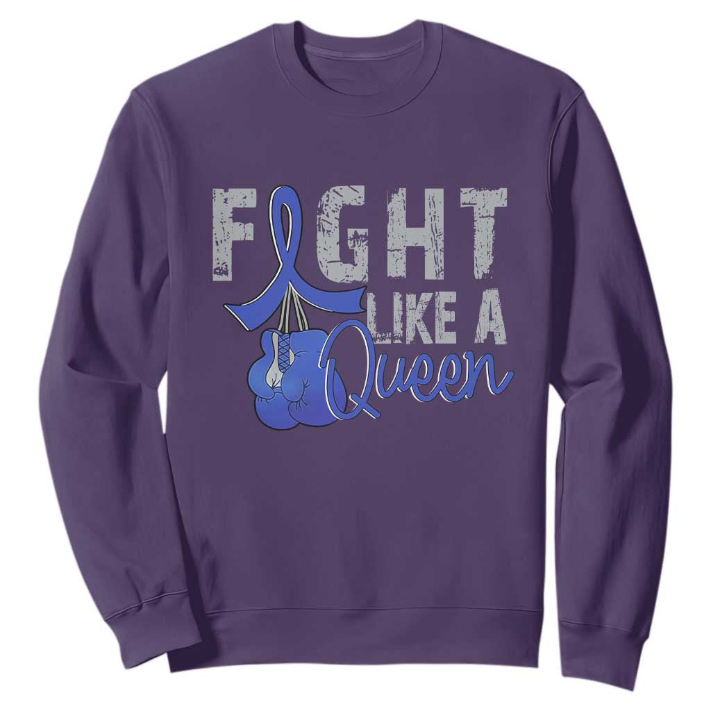 Fight Like A Queen Sweatshirt Blue Ribbon Colon Cancer Awareness TS10 Purple Print Your Wear