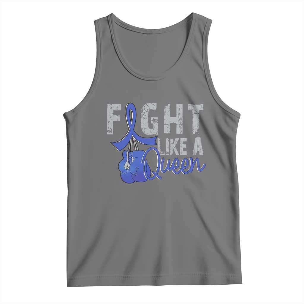 Fight Like A Queen Tank Top Blue Ribbon Colon Cancer Awareness TS10 Black Heather Print Your Wear
