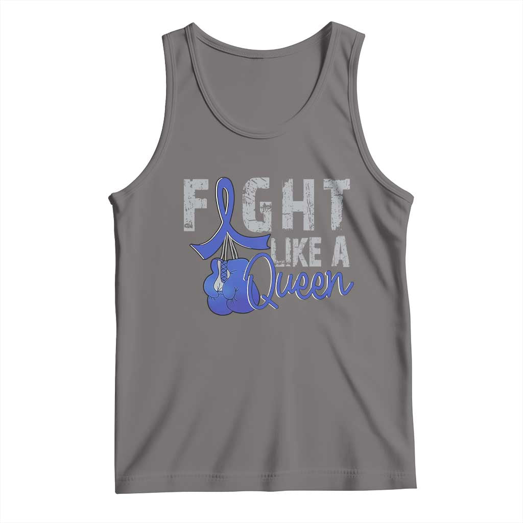 Fight Like A Queen Tank Top Blue Ribbon Colon Cancer Awareness TS10 Deep Heather Print Your Wear