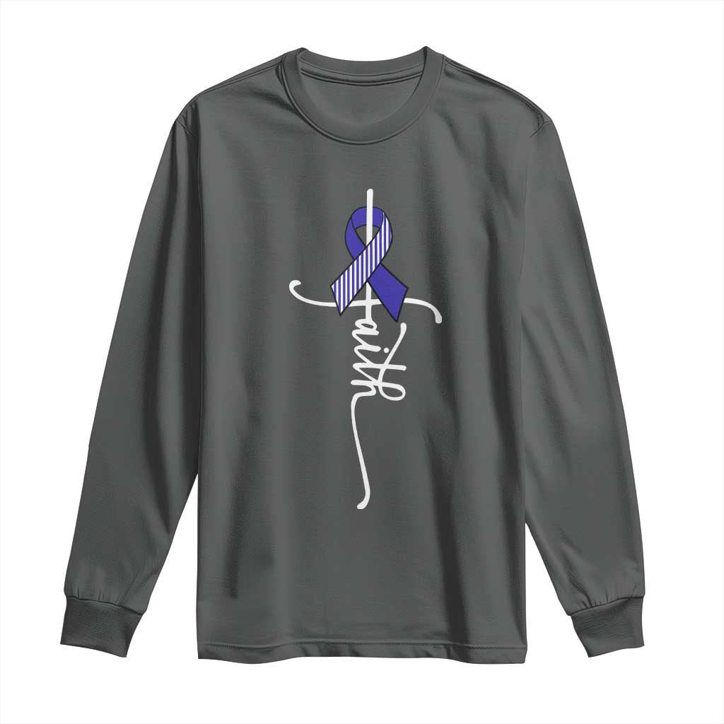 Faith ALS Awareness Long Sleeve Shirt Blue Ribbon Motivational TS10 Dark Heather Print Your Wear