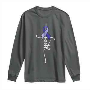 Faith ALS Awareness Long Sleeve Shirt Blue Ribbon Motivational TS10 Dark Heather Print Your Wear