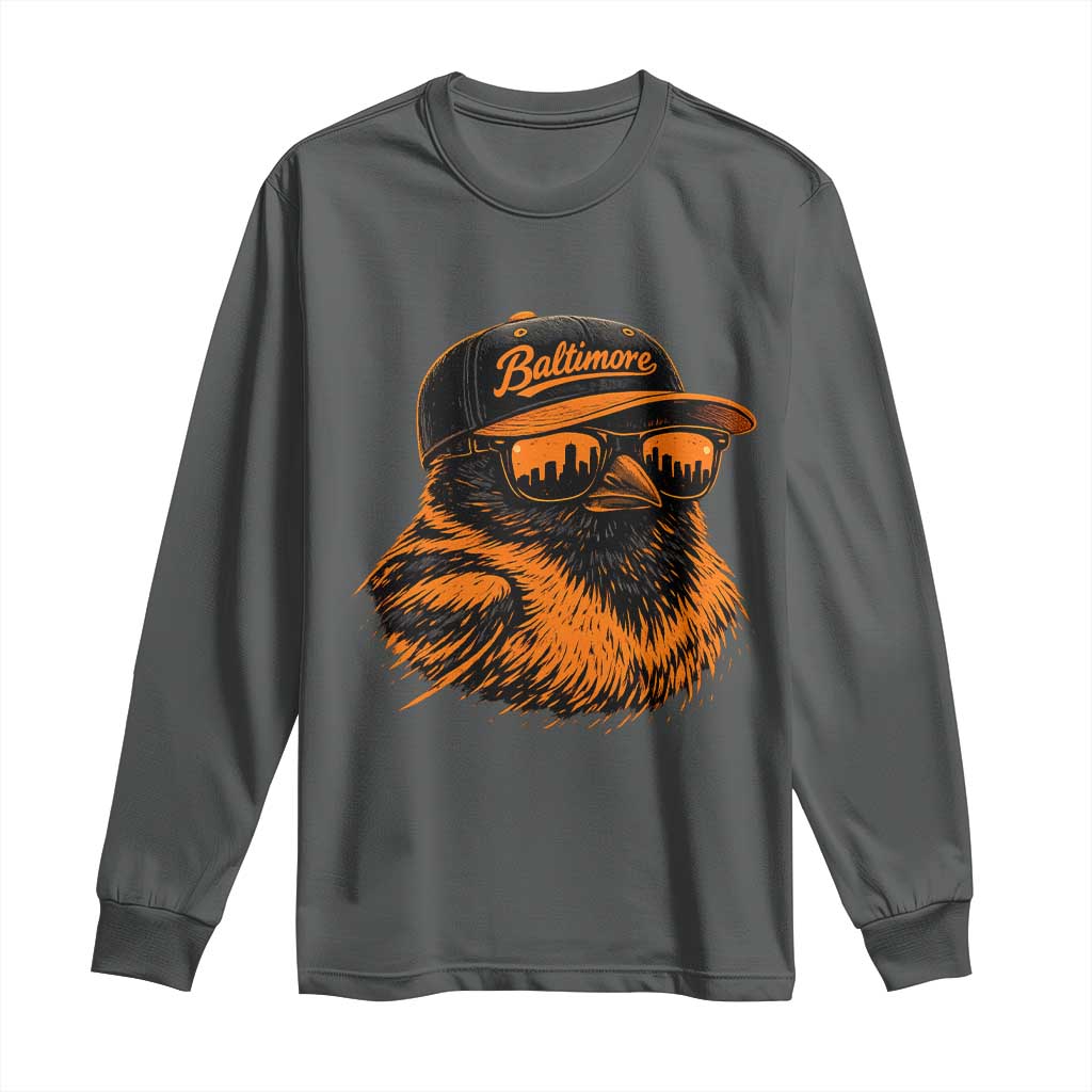 Retro Baltimore Long Sleeve Shirt City Pride Oriole With Sunglasses TS10 Dark Heather Print Your Wear