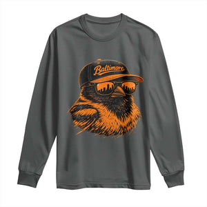 Retro Baltimore Long Sleeve Shirt City Pride Oriole With Sunglasses TS10 Dark Heather Print Your Wear