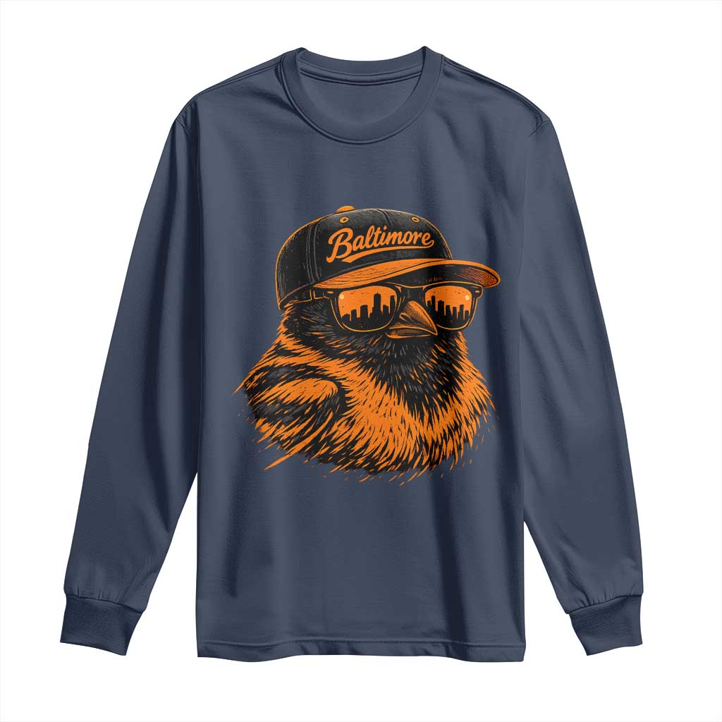 Retro Baltimore Long Sleeve Shirt City Pride Oriole With Sunglasses TS10 Navy Print Your Wear
