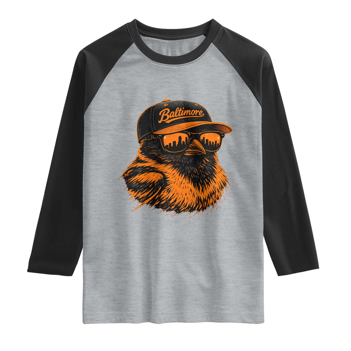 Retro Baltimore Raglan Shirt City Pride Oriole With Sunglasses TS10 Heather Gray Black Print Your Wear