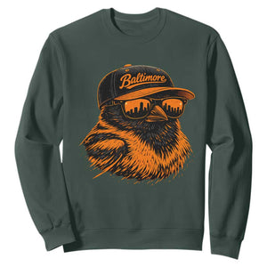 Retro Baltimore Sweatshirt City Pride Oriole With Sunglasses TS10 Dark Forest Green Print Your Wear