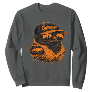 Retro Baltimore Sweatshirt City Pride Oriole With Sunglasses TS10 Dark Heather Print Your Wear