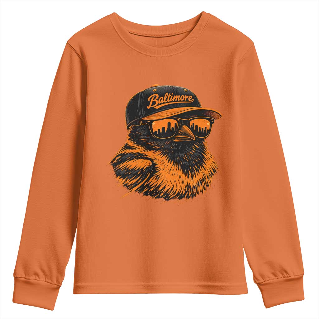 Retro Baltimore Youth Sweatshirt City Pride Oriole With Sunglasses TS10 Orange Print Your Wear