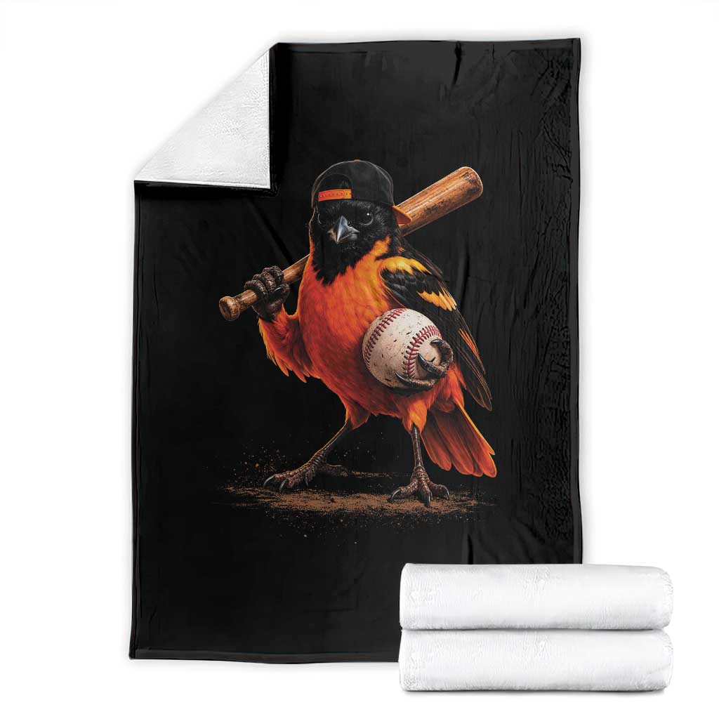 Oriole Baseball Player Throw Blanket Retro Funny Bird Mascot Baseball Fans TS10 Black Print Your Wear