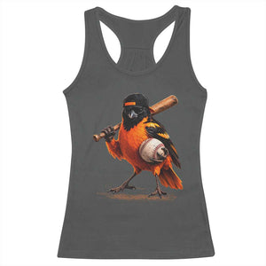 Oriole Baseball Player Racerback Tank Top Retro Funny Bird Mascot Baseball Fans TS10 Dark Heather Print Your Wear
