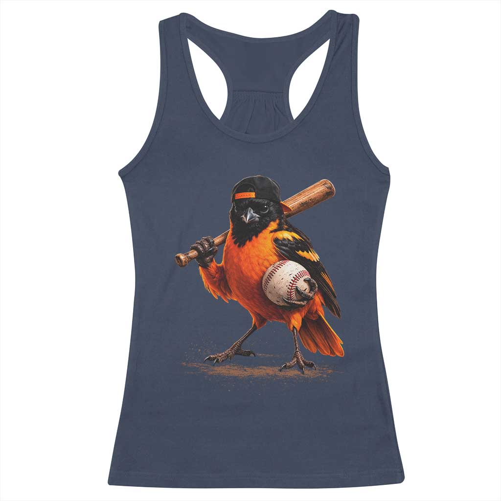 Oriole Baseball Player Racerback Tank Top Retro Funny Bird Mascot Baseball Fans TS10 Navy Print Your Wear