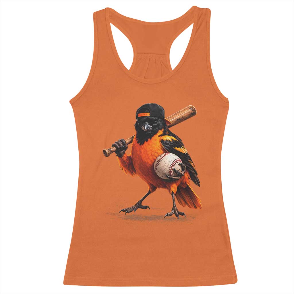 Oriole Baseball Player Racerback Tank Top Retro Funny Bird Mascot Baseball Fans TS10 Orange Print Your Wear