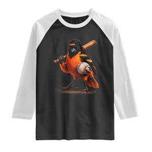 Oriole Baseball Player Raglan Shirt Retro Funny Bird Mascot Baseball Fans TS10 Black White Print Your Wear