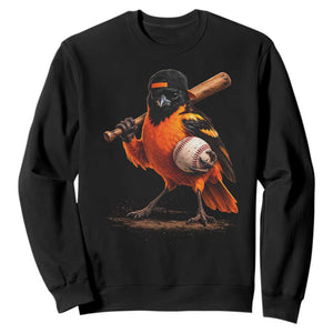Oriole Baseball Player Sweatshirt Retro Funny Bird Mascot Baseball Fans TS10 Black Print Your Wear