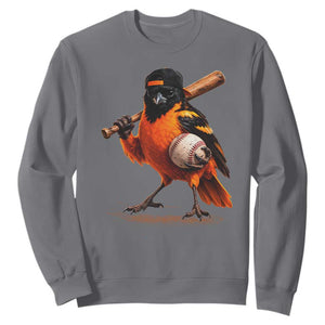 Oriole Baseball Player Sweatshirt Retro Funny Bird Mascot Baseball Fans TS10 Charcoal Print Your Wear