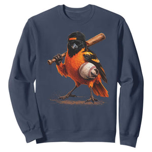Oriole Baseball Player Sweatshirt Retro Funny Bird Mascot Baseball Fans TS10 Navy Print Your Wear