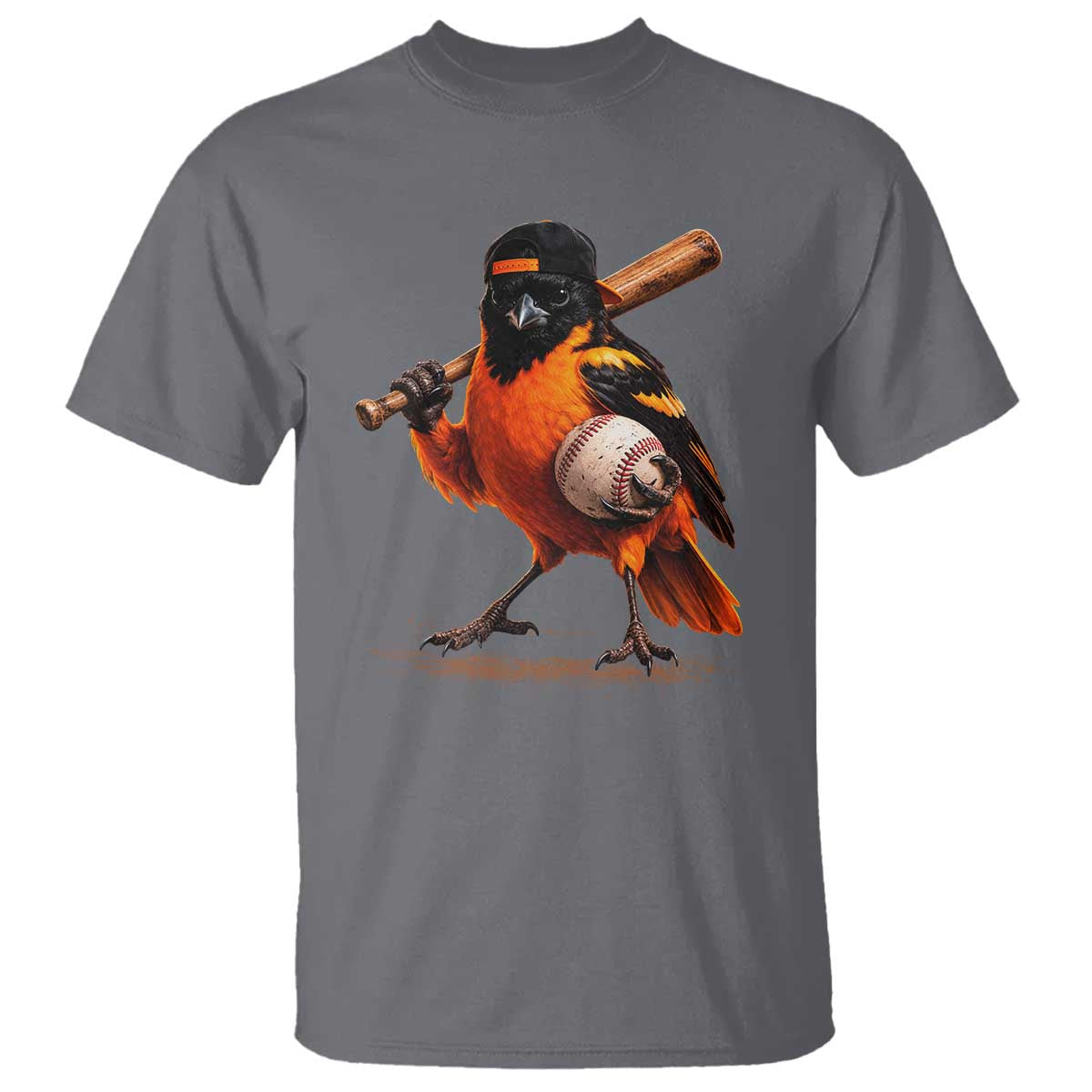 Oriole Baseball Player T Shirt Retro Funny Bird Mascot Baseball Fans TS10 Charcoal Print Your Wear