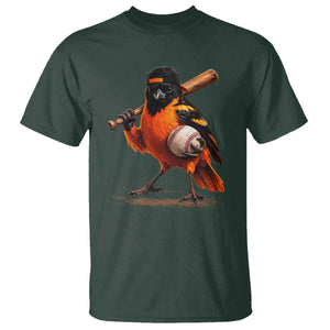 Oriole Baseball Player T Shirt Retro Funny Bird Mascot Baseball Fans TS10 Dark Forest Green Print Your Wear