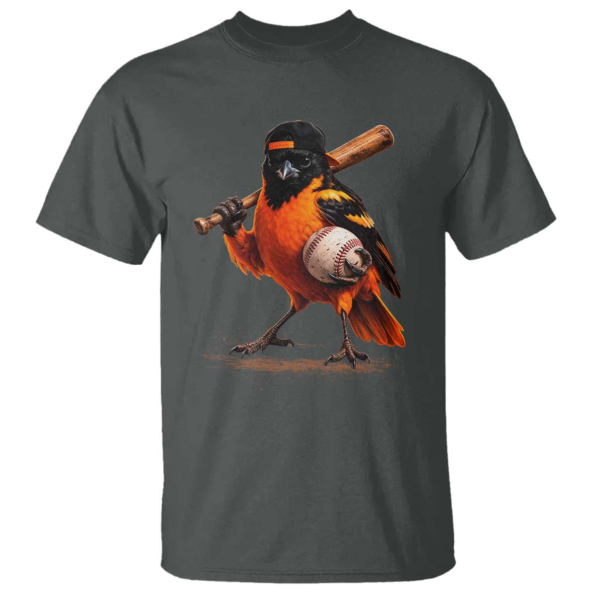 Oriole Baseball Player T Shirt Retro Funny Bird Mascot Baseball Fans TS10 Dark Heather Print Your Wear