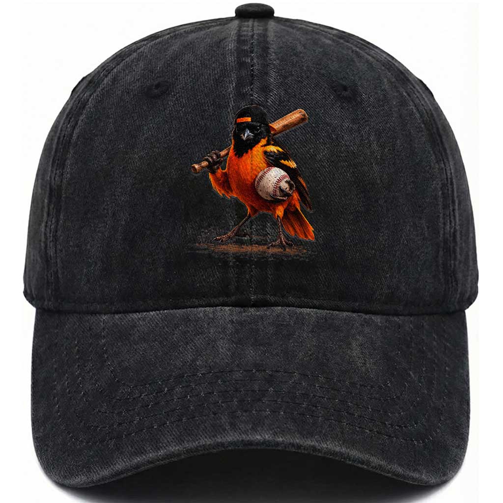 Oriole Baseball Player Washed Cotton Baseball Cap Retro Funny Bird Mascot Baseball Fans TS10 Print Your Wear
