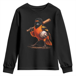Oriole Baseball Player Youth Sweatshirt Retro Funny Bird Mascot Baseball Fans TS10 Black Print Your Wear
