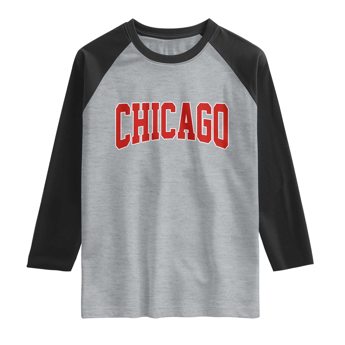Retro Chicago Raglan Shirt Vintage Chicago Throwback Athletic Sports Style 80s 90s TS10 Heather Gray Black Print Your Wear