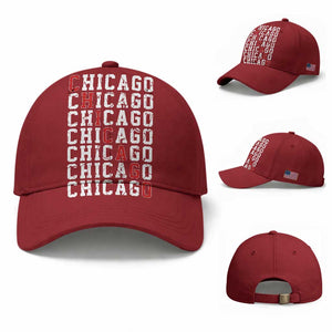 Vintage Chicago Baseball Cap Retro Distressed Classic Chicago TS10 Baseball Cap Universal Fit Cherry Red Print Your Wear