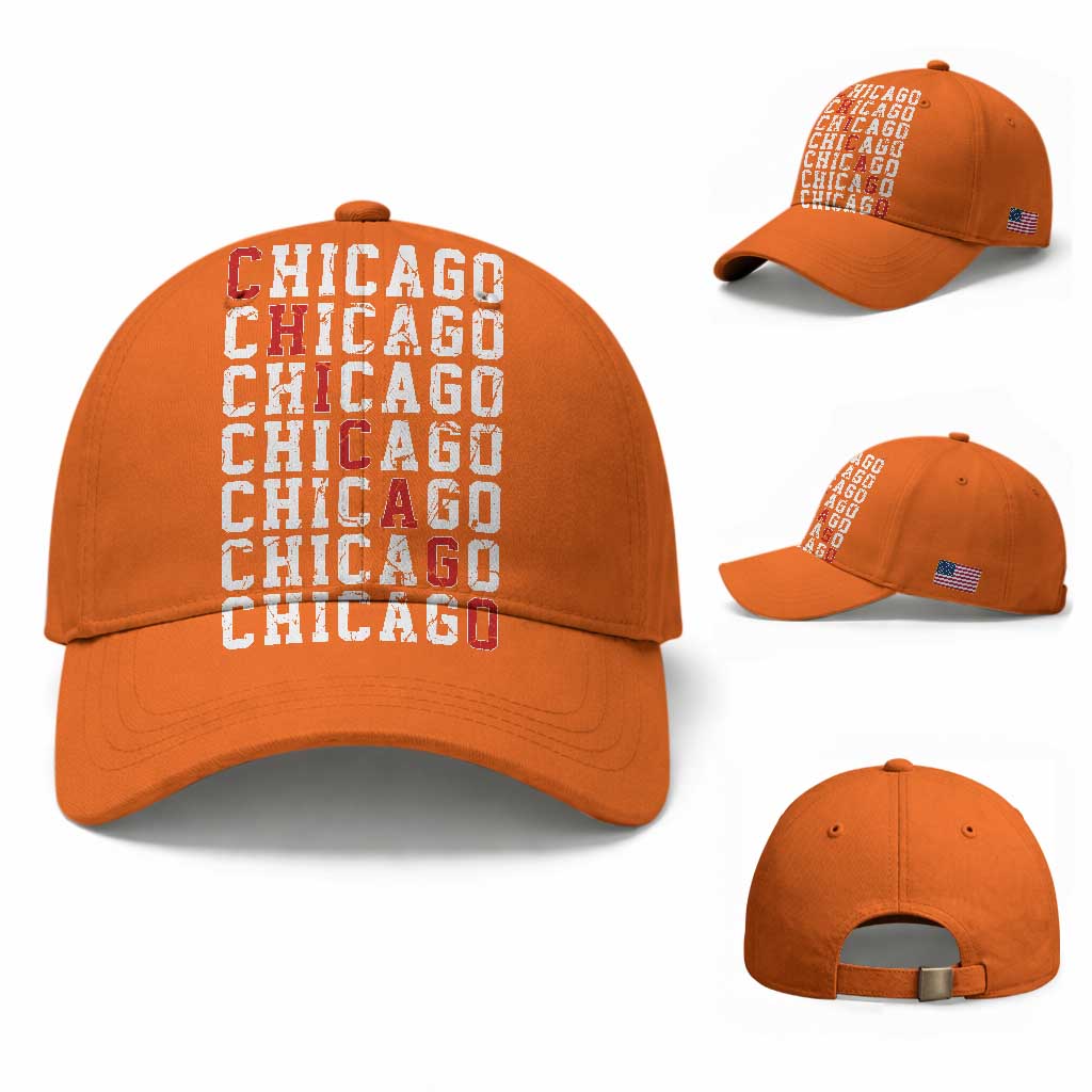 Vintage Chicago Baseball Cap Retro Distressed Classic Chicago TS10 Baseball Cap Universal Fit Orange Print Your Wear