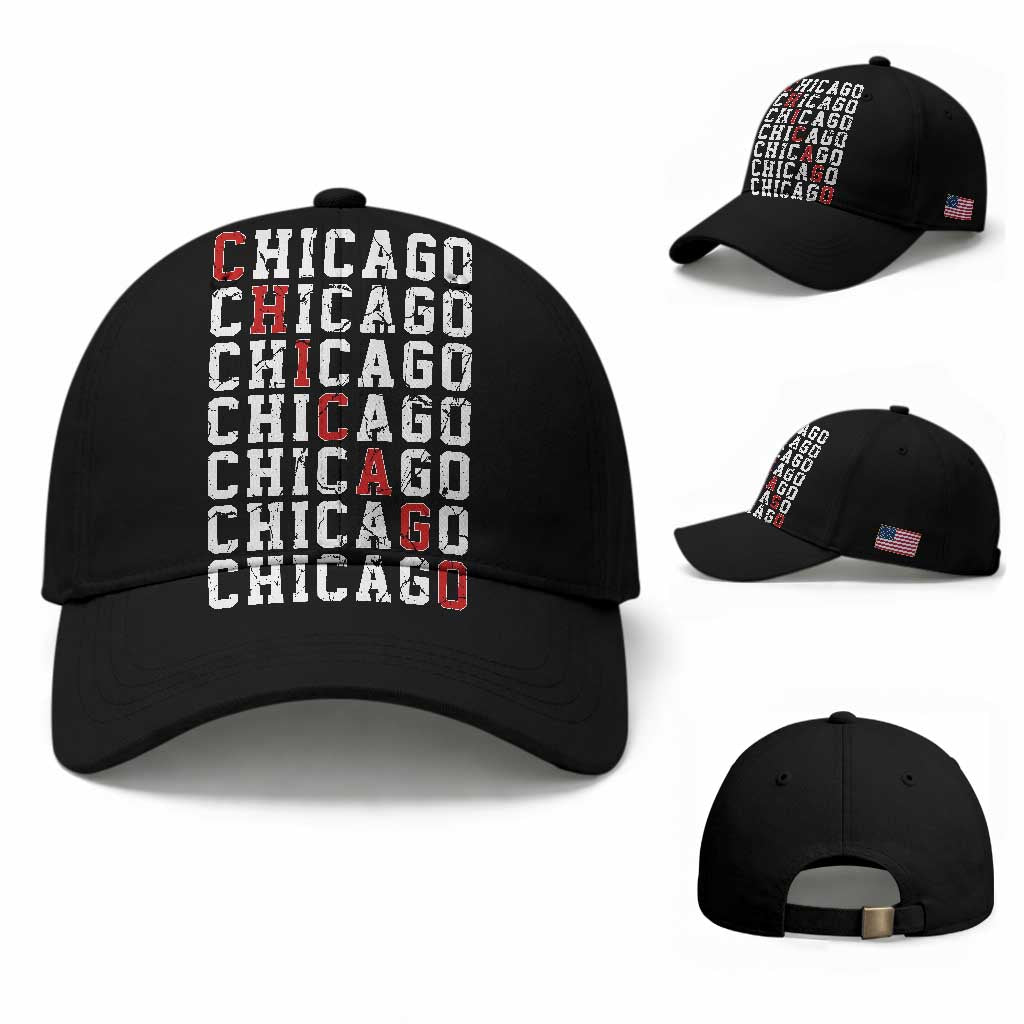 Vintage Chicago Baseball Cap Retro Distressed Classic Chicago TS10 Baseball Cap Universal Fit Black Print Your Wear