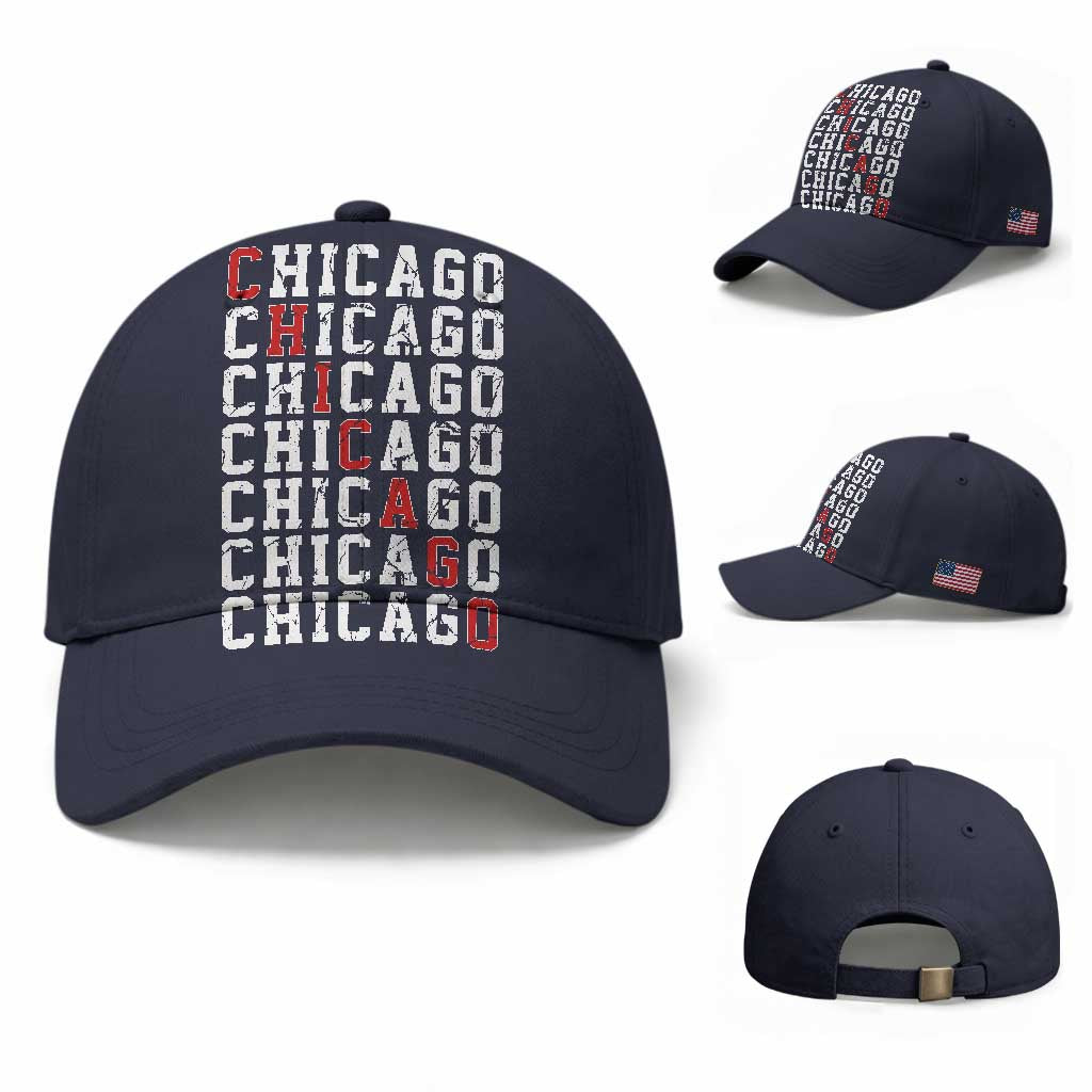 Vintage Chicago Baseball Cap Retro Distressed Classic Chicago TS10 Baseball Cap Universal Fit Navy Print Your Wear