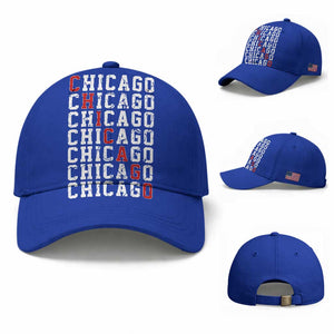 Vintage Chicago Baseball Cap Retro Distressed Classic Chicago TS10 Baseball Cap Universal Fit Royal Blue Print Your Wear