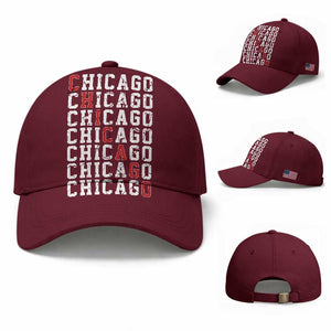 Vintage Chicago Baseball Cap Retro Distressed Classic Chicago TS10 Baseball Cap Universal Fit Maroon Print Your Wear