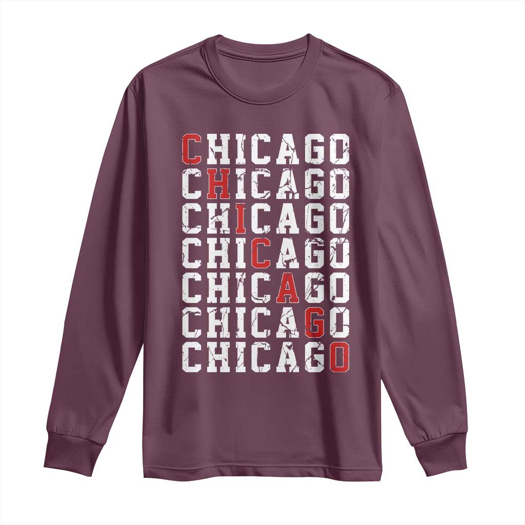 Vintage Chicago Long Sleeve Shirt Retro Distressed Classic Chicago TS10 Maroon Print Your Wear